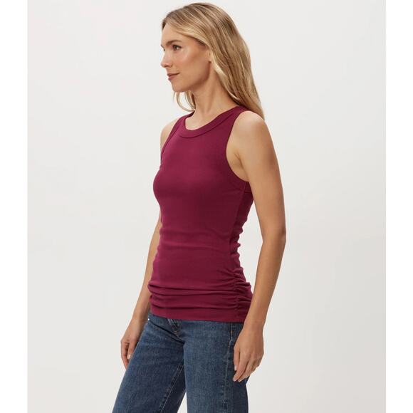 Michael Stars Halley Ribbed Tank Top with Ruching Ruby Women's Size Medium NWOT - Picture 2 of 8